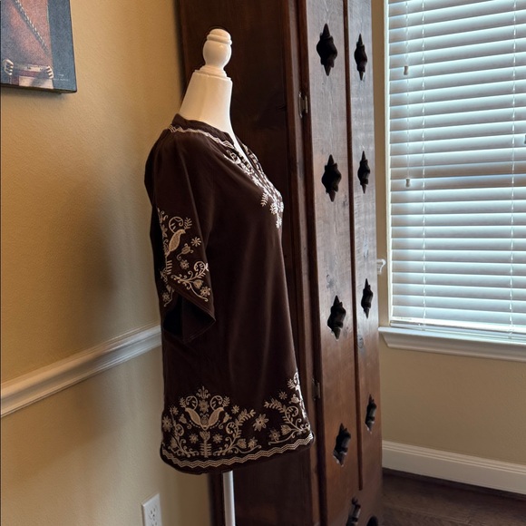 Johnny Was Brown Tunic with White Embroidery Women's XS - Picture 3 of 15